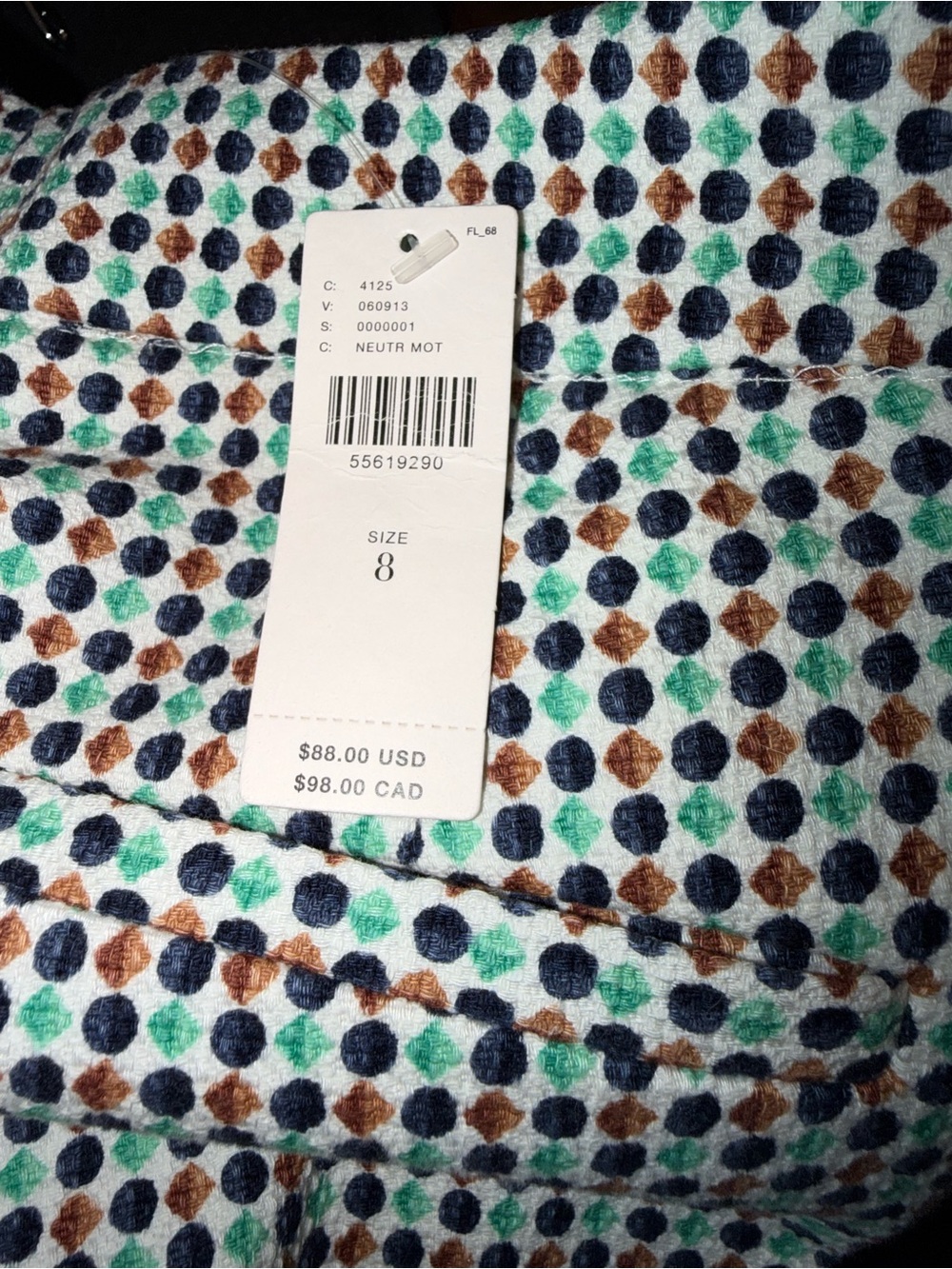 Anthropologie White High-Waist Scallop Hem Shorts with Blue & Brown Dot Print - Picture 7 of 9